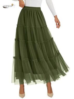 Tulle Tiered Maxi Skirt High Waist A-Line Long Layered